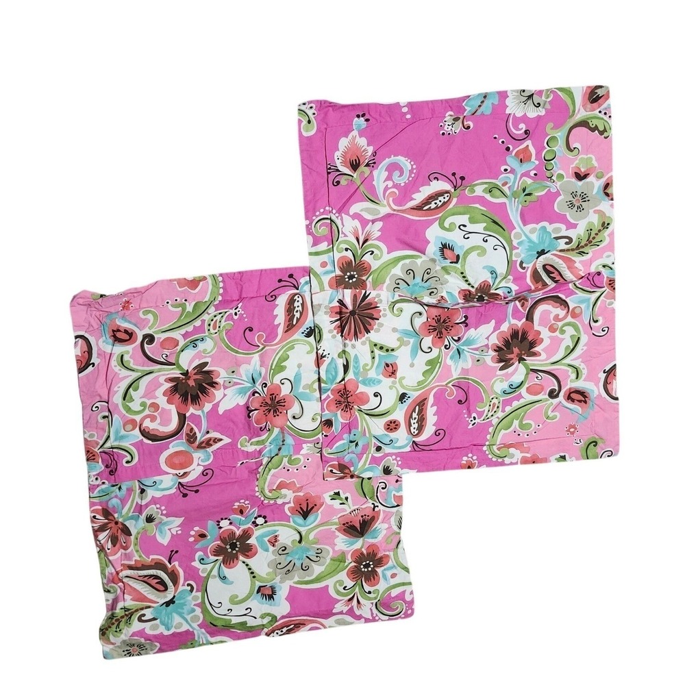 Pottery Barn Retro Paisley Standard Pillow Shams Set of 2 Pink Teal Floral